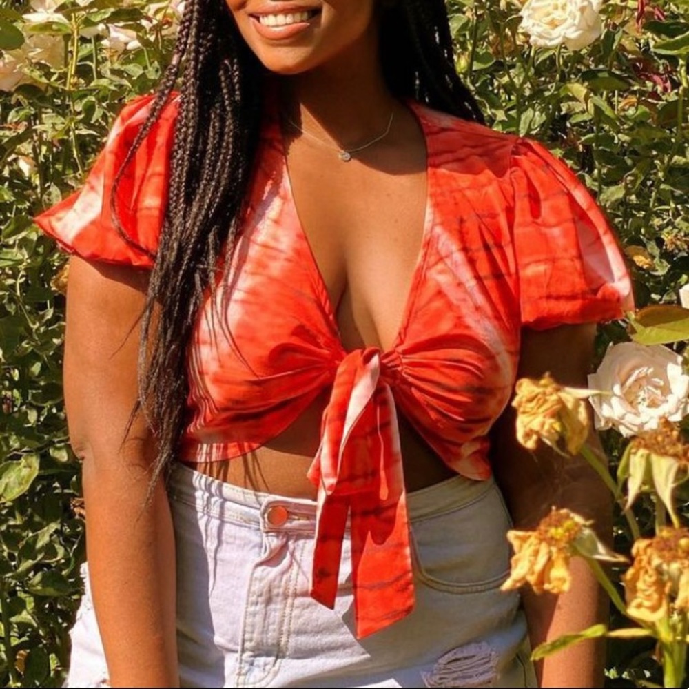 Red PLT front tie crop top